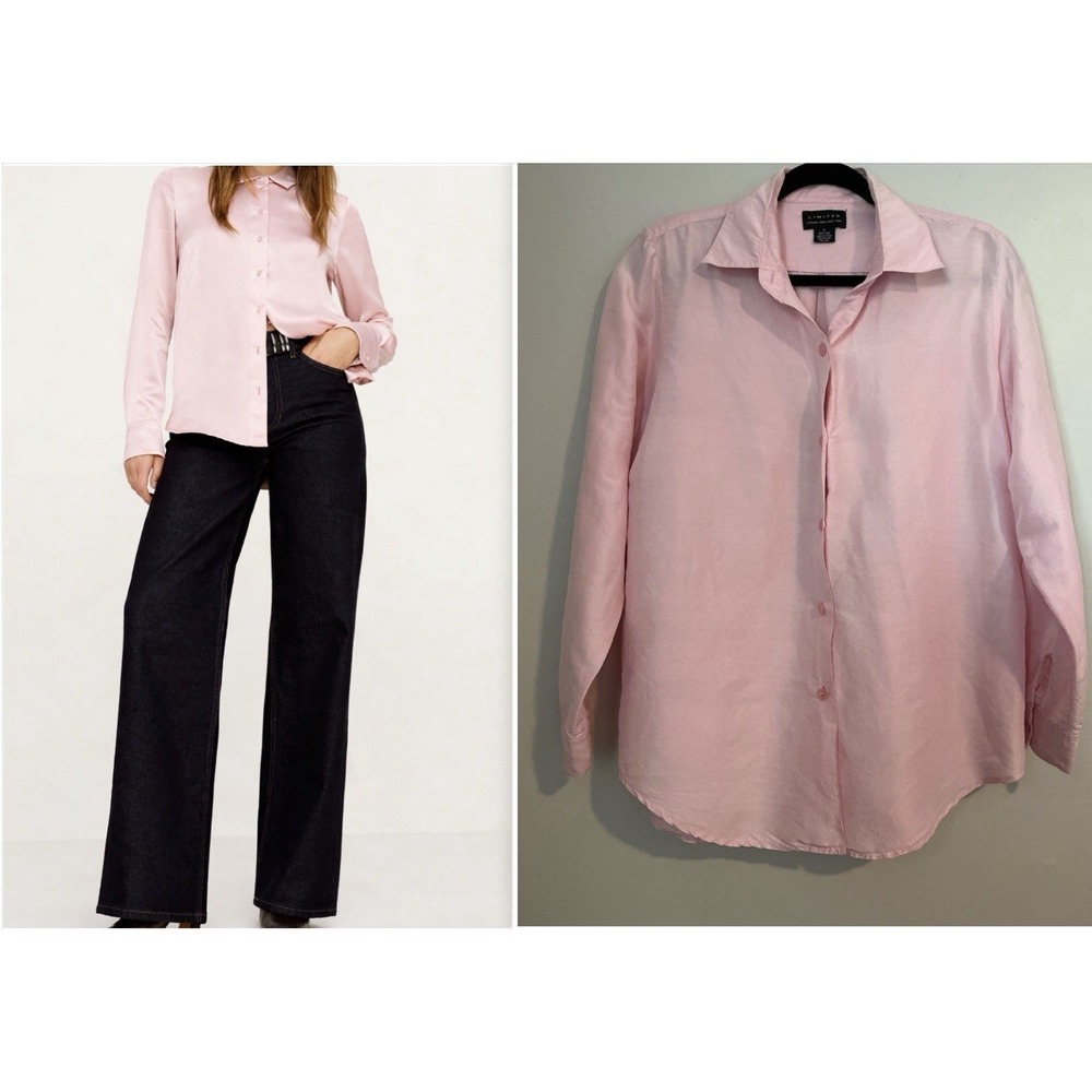 Limited 100% Silk Button Down Long Sleeve Womens Shirt Light Pink Small
